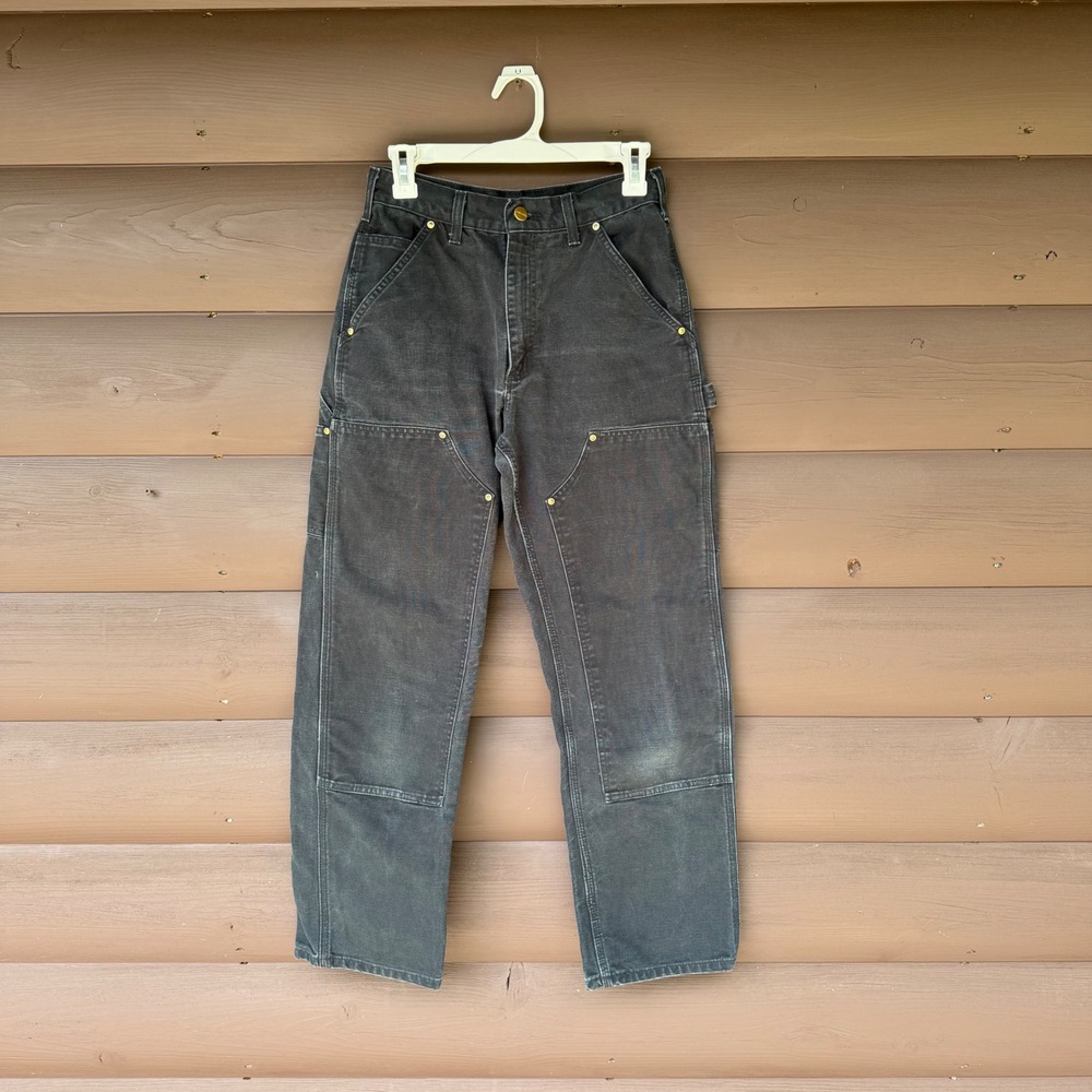 Vintage Carhartt B01 Black Double Front Knee Work Dungaree Pants Mens 28 x 30